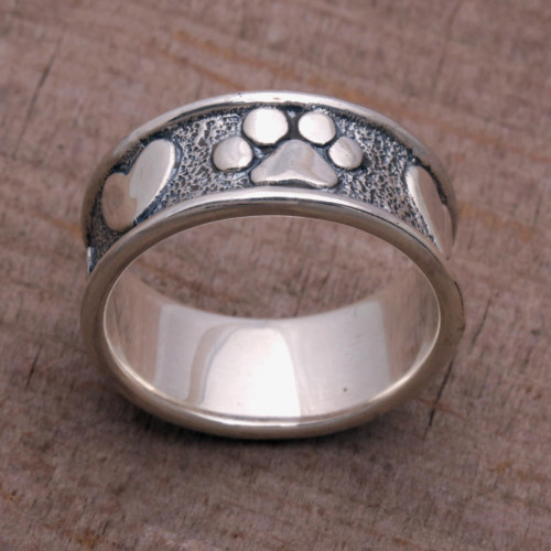 Sterling Silver Paw Heart Band Ring from Bali 'Loving Paws'