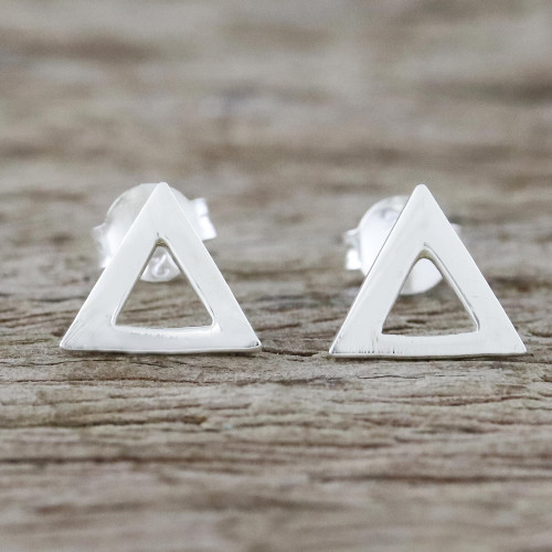 Handcrafted Sterling Silver Triangle Stud Earrings 'Silver Triangles'