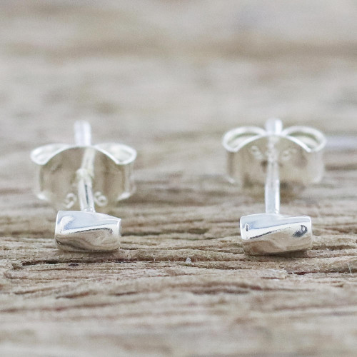 Handcrafted Sterling Silver Stud Earrings from Thailand 'Silver Sparkle'