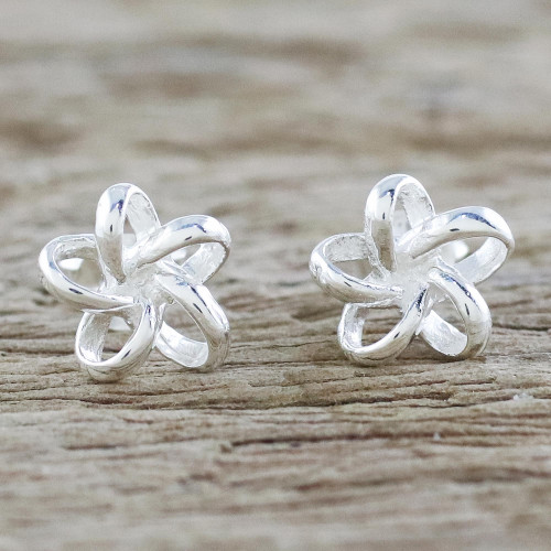 Handcrafted Thai Sterling Silver Floral Stud Earrings 'Floral Delicacy'