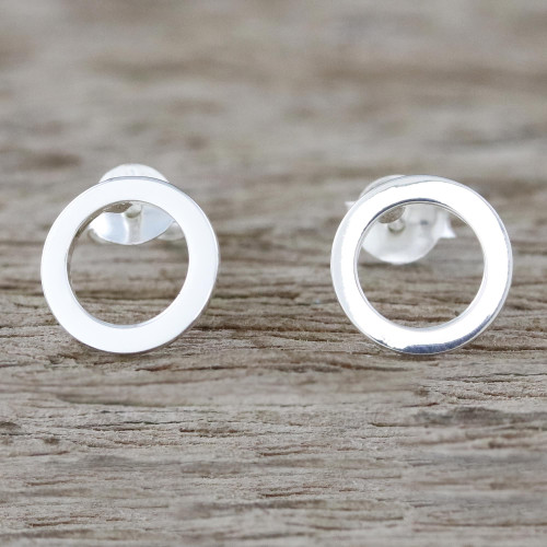 Handcrafted Sterling Silver Stud Earrings from Thailand 'Simple Circles'