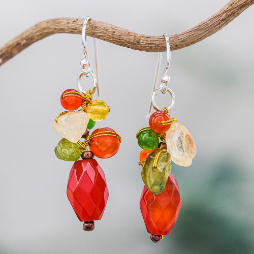 Carnelian Multi-Gemstone Dangle Earrings from Thailand 'Wistful Memory'