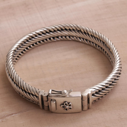 Artisan Crafted Sterling Silver Braided Bracelet from Bali 'Eternal Shine'