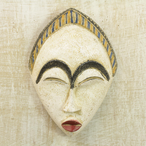 Artisan Hand Carved Sese Wood White Adesewa Beauty Mask 'White Adesewa'