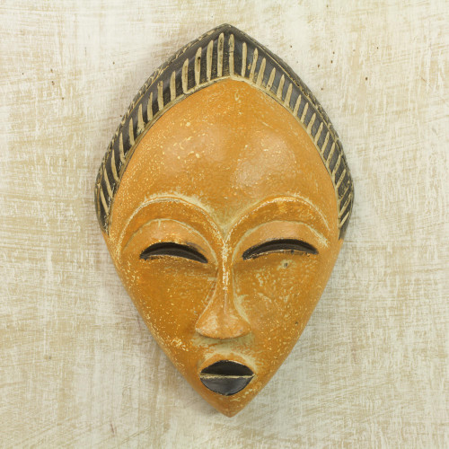Orange and Black Hand Carved Sese Wood Adesewa Mask 'Orange Adesewa'