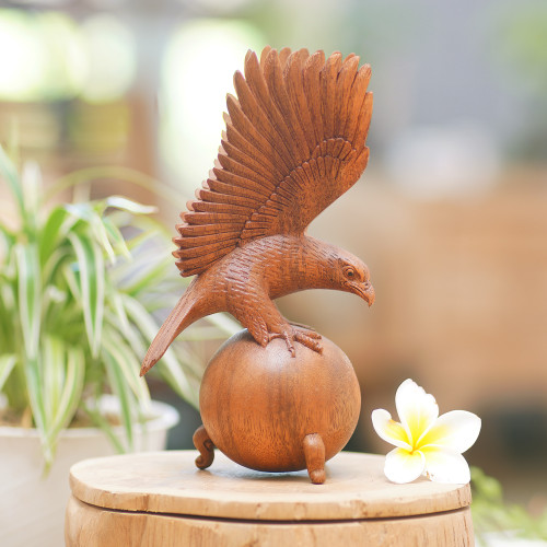 Hand Carved Wood Sculpture of a Bald Eagle Landing 'American Bald Eagle'