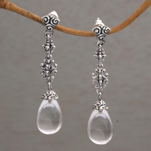 Clear Quartz and Sterling Silver Dangle Earrings from Bali 'Majestic Serenade'