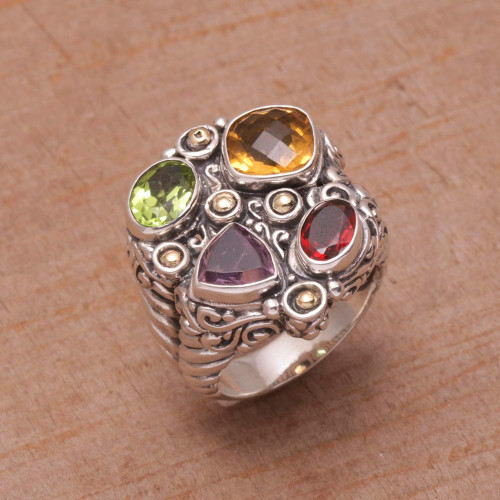 Gold Accent Multi-Gemstone Cocktail Ring from Bali 'Rainbow Palace'