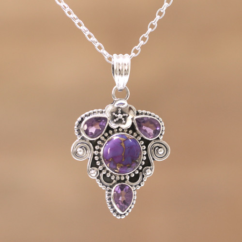 Amethyst and Composite Turquoise Pendant Necklace 'Royal Heart'