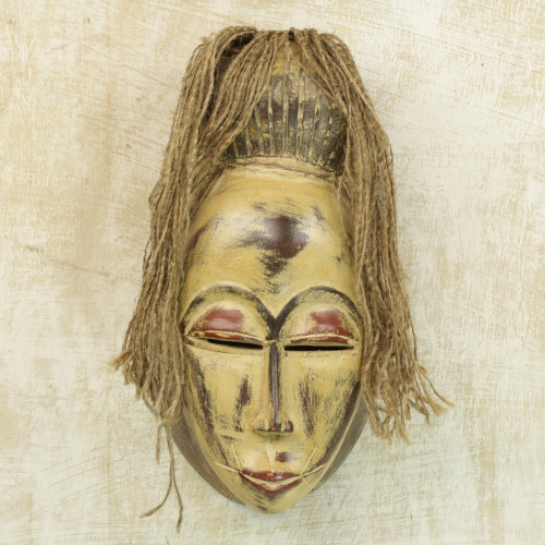 Handcrafted African Sese Wood Festival Mask from Ghana 'Ngondo Festival'