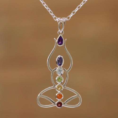 Multi-Gemstone Chakra Meditation Pendant Necklace from India 'Harmonious Mind'