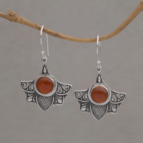 Carnelian and Sterling Silver Bird Dangle Earrings from Bali 'Falcon's Eye'
