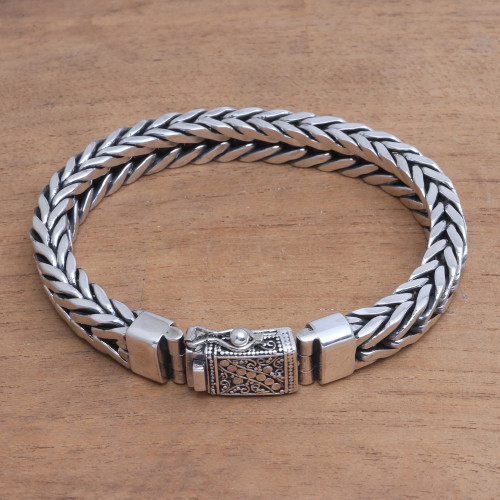 Men's Sterling Silver Chain Bracelet from Bali 'Magic Conjurer'