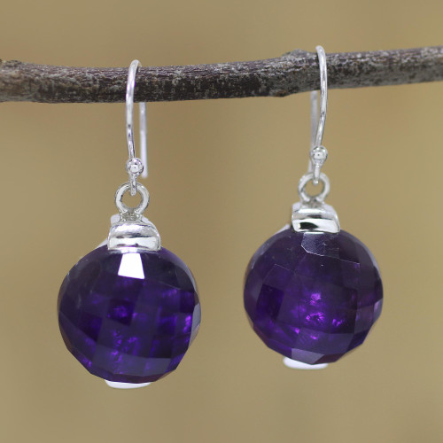 Sterling Silver Amethyst Orb Dangle Earrings from India 'Dazzling Orbs'