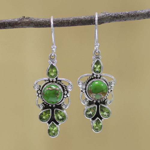 Peridot and Green Composite Turquoise 925 Silver Earrings 'Glittering Green'