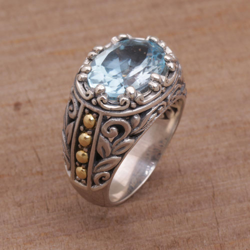 Handmade Sterling Silver and Blue Topaz Single Stone RIng 'Ornate Majesty'