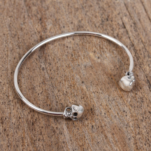 Sterling Silver Cuff Bracelet with Skulls from Mexico 'Skulls of Tradition'
