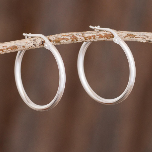 High-Polish 925 Sterling Silver Hoop Earrings from Peru 'Eternal Gleam'