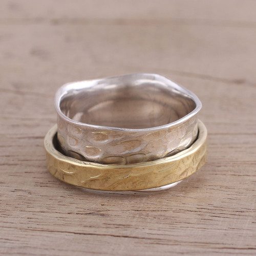 Sterling Silver and Brass Meditation Ring from India 'Contrasting Beauty'