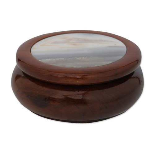 Wood and Grey Agate Decorative Box from Brazil 'Secret Delight'