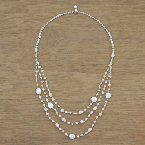 Cultured Pearl Multigem Beaded Necklace from Thailand 'Festive Holiday in White'