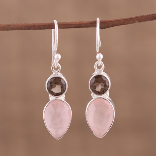 Rose and Smoky Quartz Dangle Earrings from India 'Dazzling Alliance'
