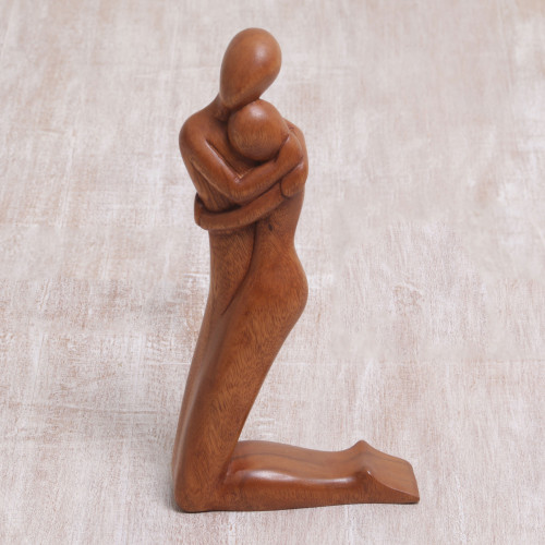 Handcrafted Suar Wood Love-Themed Sculpture from Bali 'Together In Love'