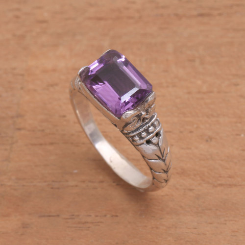 Faceted Purple Amethyst Single Stone Ring from Bali 'Padang Galak Beauty'