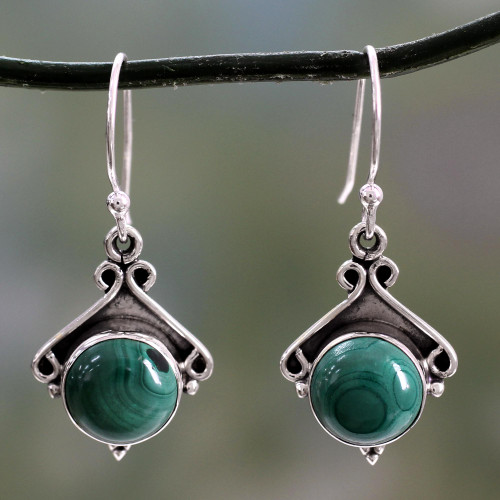 Sterling Silver and Malachite Dangle Earrings 'Forest Charm'