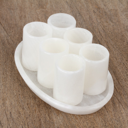 Onyx Shot Glasses with Tray Set of 6 from Mexico 'Elegant Party'