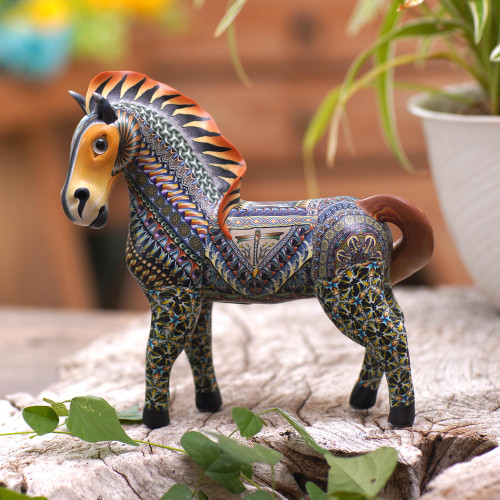 Handcrafted Polymer Clay Horse Sculpture 5.5 Inch 'Vibrant Horse'