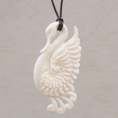 Handcrafted Bone Swan Pendant Necklace from Bali 'Noble Swan'