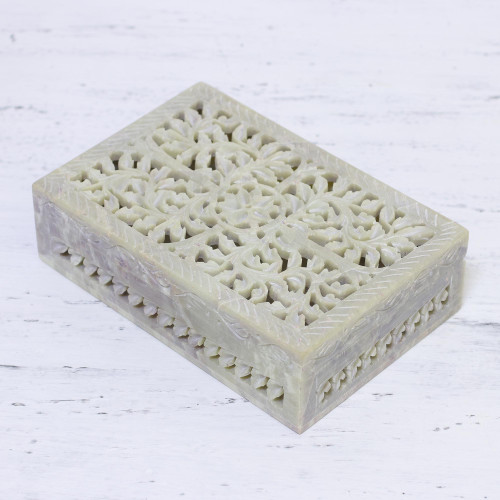 Jali Openwork Soapstone Decorative Box from India 'Hidden Fantasy'