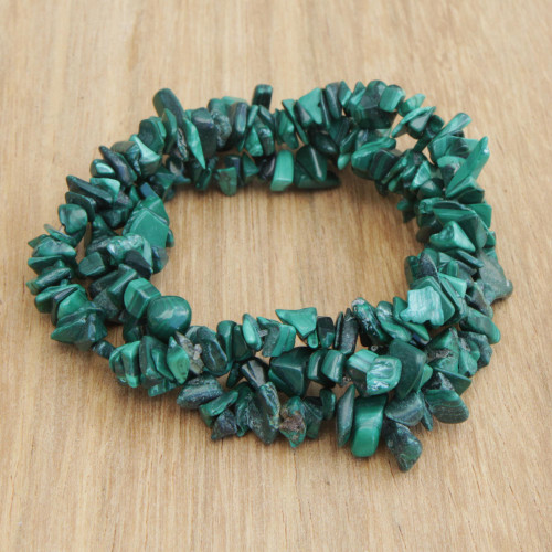 Set of Three Malachite Beaded Stretch Bracelets from Brazil 'Green Trio'