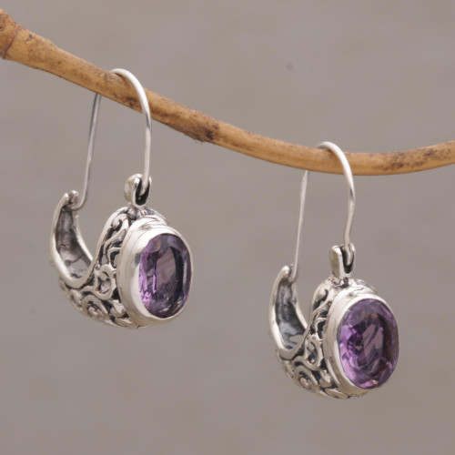 Ornate Silver Drop Earrings with Oval Amethyst Gemstones 'Eternally Elegant'