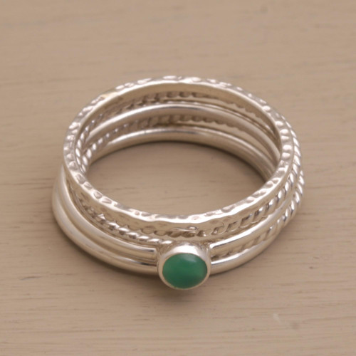 Sterling Silver and Green Agate Stacking Rings Set of 5 'As One'