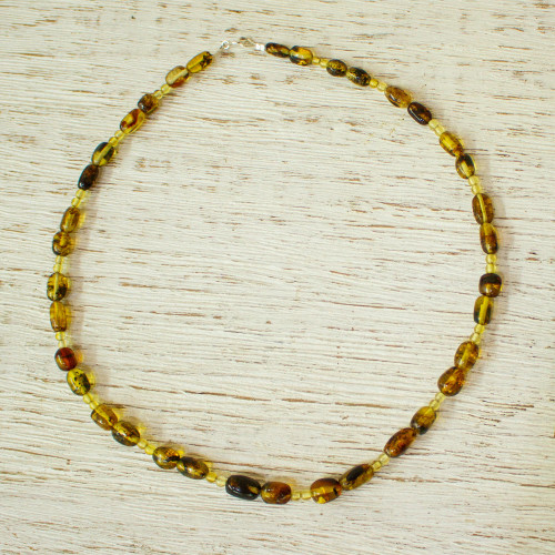 Mexican Hand Strung Natural Amber Beaded Necklace 'Fresh and Simple'
