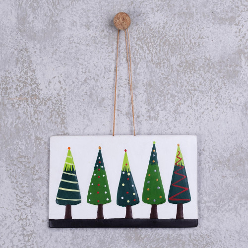 Hand-Painted Ceramic Christmas Tree Wall Art from Peru 'Charmed by Christmas'
