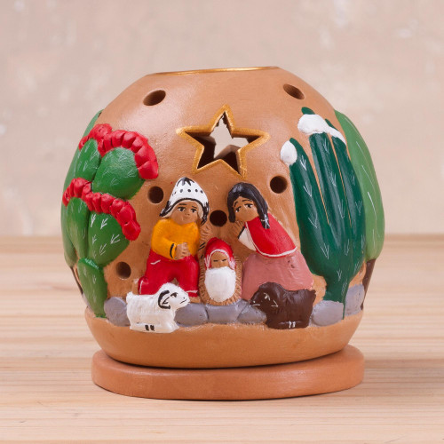 Handcrafted Nativity Tealight Holder from Peru 'Celebration of Life'