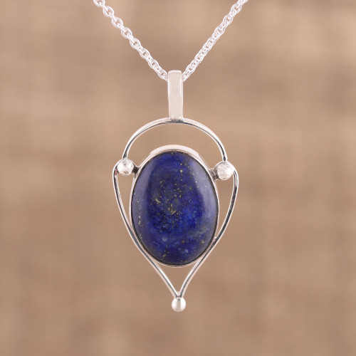 Sterling Silver and Lapis Lazuli Pendant Necklace from India 'Cobalt Charm'