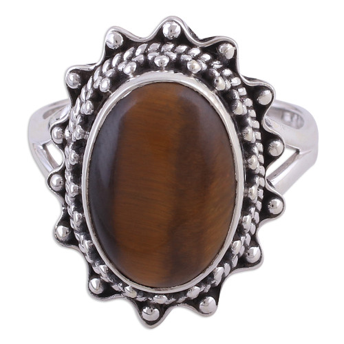 Indian Sterling Silver and Tiger's Eye Cocktail Ring 'Balmy Evening'