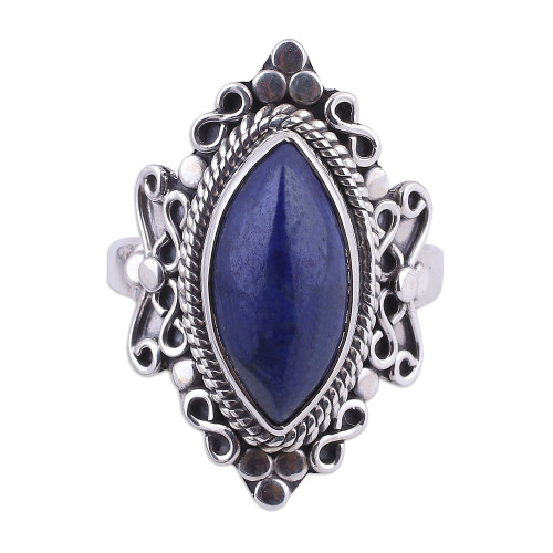 Lapis Lazuli and Sterling Silver Cocktail Ring from India 'Infinity Eye'