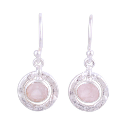 Rose Quartz Earrings in Textured Sterling Silver 'Dawning Charm'
