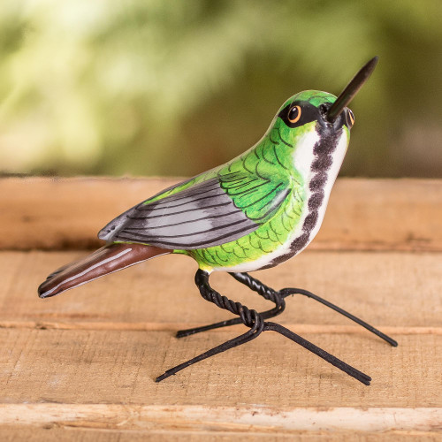 Guatemalan Handmade Mango Hummingbird Ceramic Bird Figurine 'Mango Hummingbird'