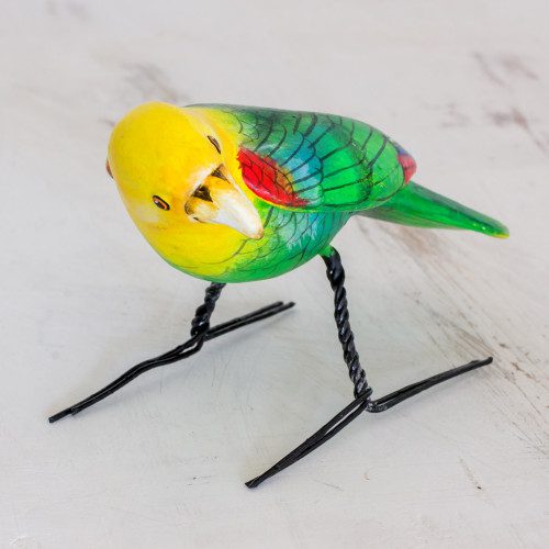 Hand Sculpted Ceramic Yellow Headed Parrot Figurine 'Yellow-Headed Parrot'