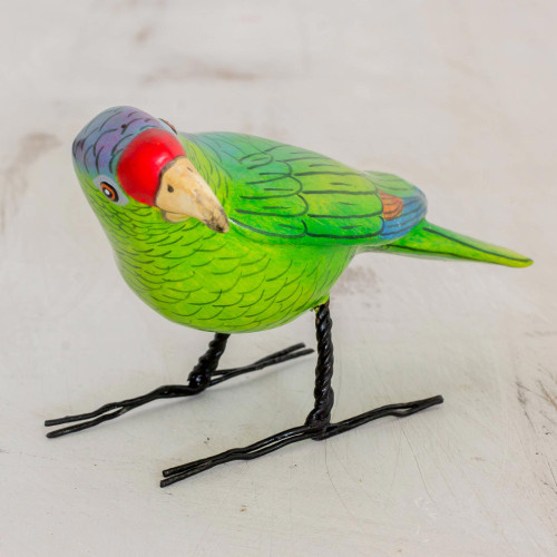 Guatemala Handcrafted Ceramic Lilac Crown Parrot Figurine 'Lilac Crowned Parrot''