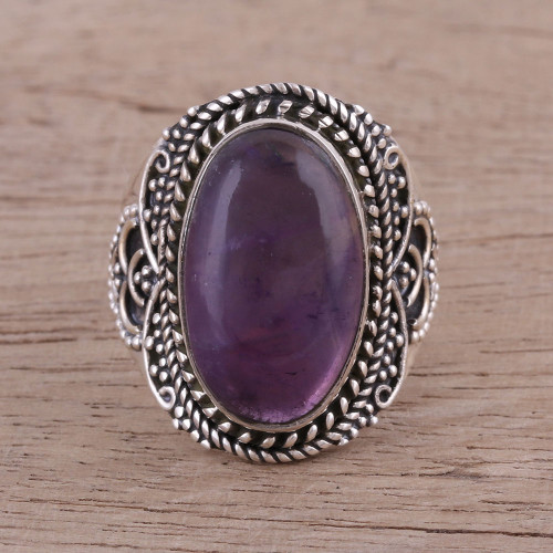 Sterling Silver and Amethyst Cocktail Ring from India 'Twilight Cascade'