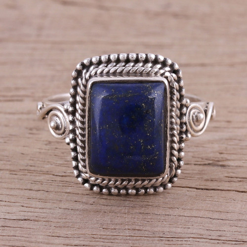 Artisan Crafted Lapis Lazuli Cocktail Ring from India 'Block Party'