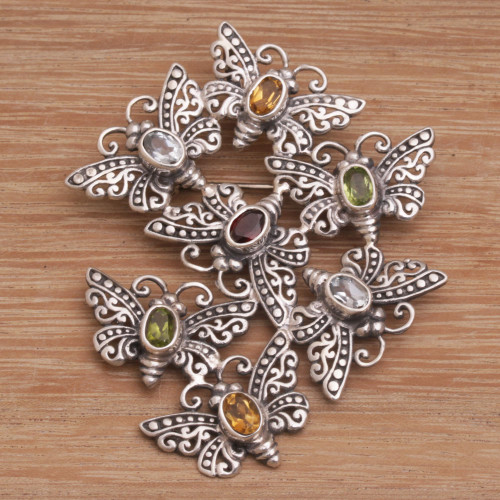 Handmade Cast 925 Sterling Silver Butterfly Brooch Pin 'Butterfly Swarm'