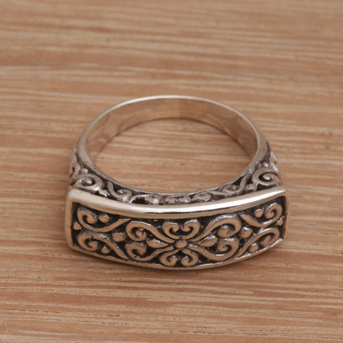 Sterling Silver Scrollwork Motif Cocktail Ring 'Ancient Signet'